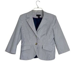 Attention Blue and White Striped Crop Blazer with 3/4 Length Sleeves size 8